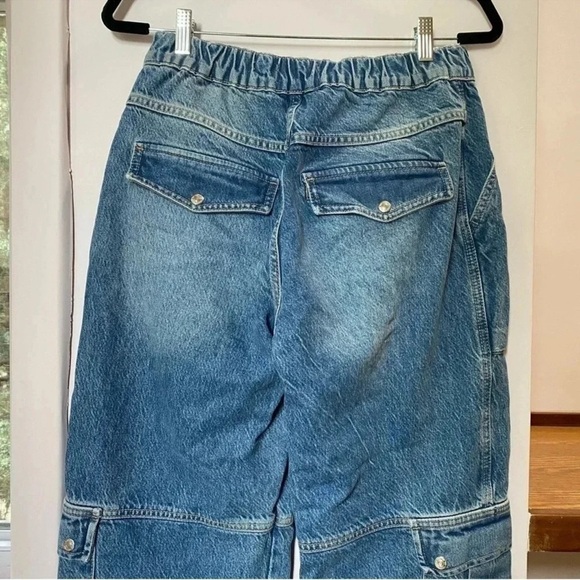 NWT Free People Marx Slouchy Cargo Jeans Pants Utility Wide Leg in Blue 28 - Picture 14 of 14